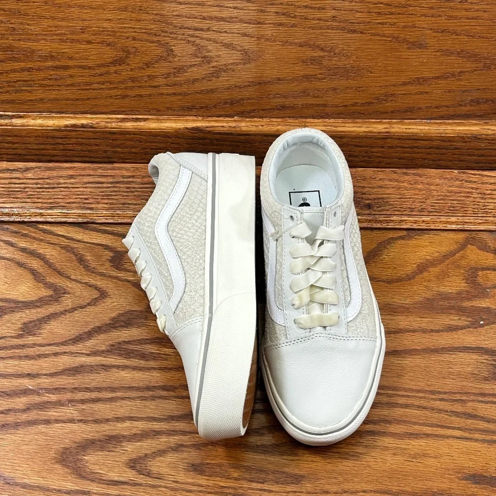 Vans Old Skool Platform Leather Snake‎ White Shoes